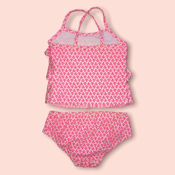 Carter’s Girl Pink Anchor Print Two-Piece Swimsuit.  Size 18 Months. - Picture 2 of 5